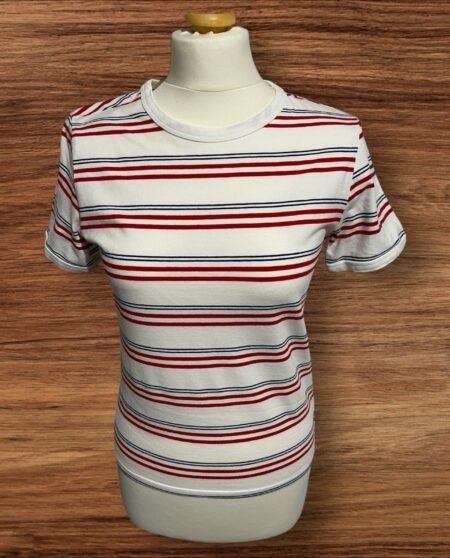 Womens Divided White With Red/Blue Strip Short Sleeve Top Size L