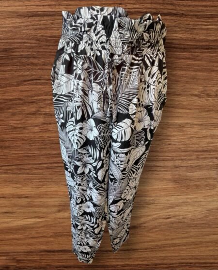 Womens New Look Black Patterned Trousers Elasticated Waist Size 6