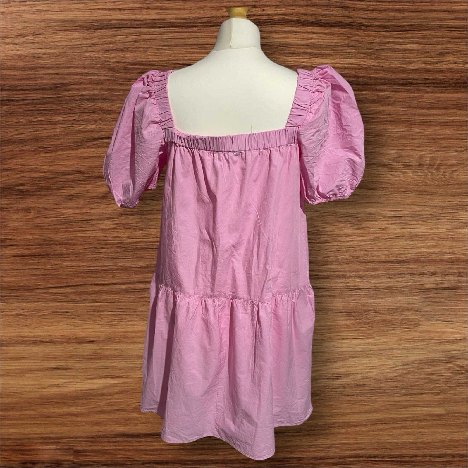 Womens Pink Dress Puff Sleeve Flare Skirt Knee Length Size 12