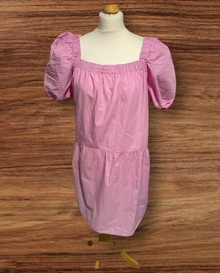 Womens Pink Dress Puff Sleeve Flare Skirt Knee Length Size 12