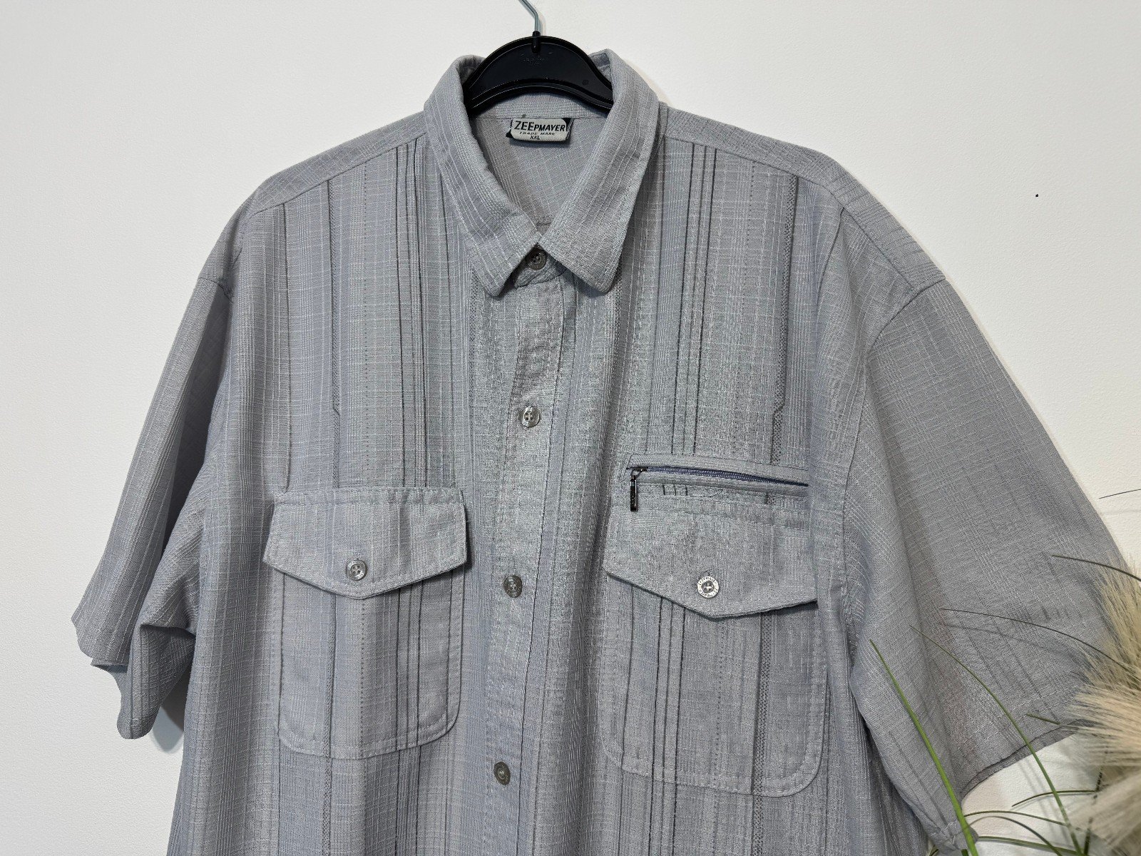 ZEEpmayer Grey Textured Short Sleeve Shirt Size 2XL