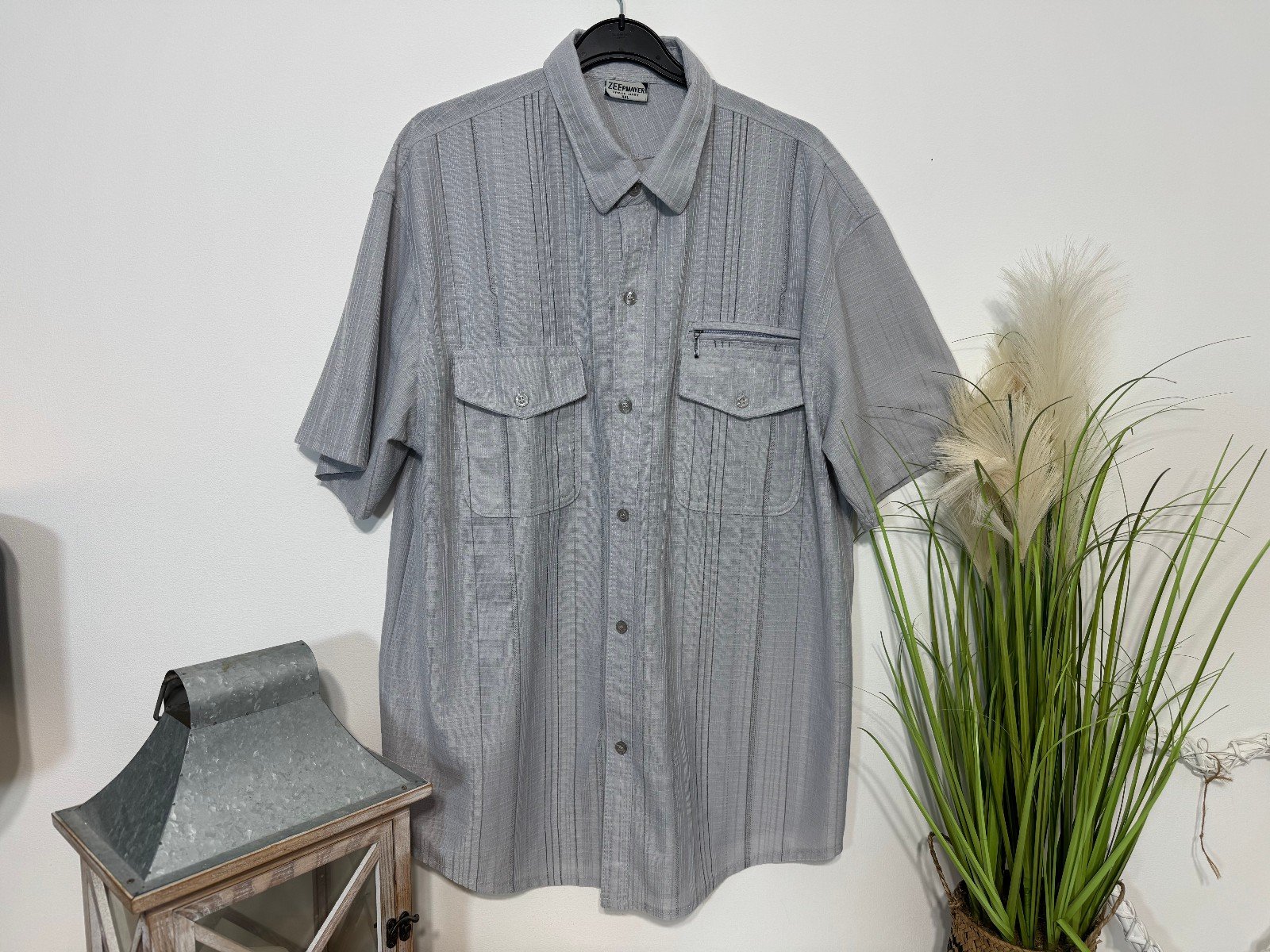 ZEEpmayer Grey Textured Short Sleeve Shirt Size 2XL