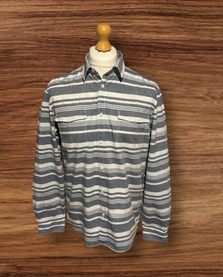 Angelo Litrico Blue/White Stripe Cotton Shirt Long Sleeve Pockets Size L