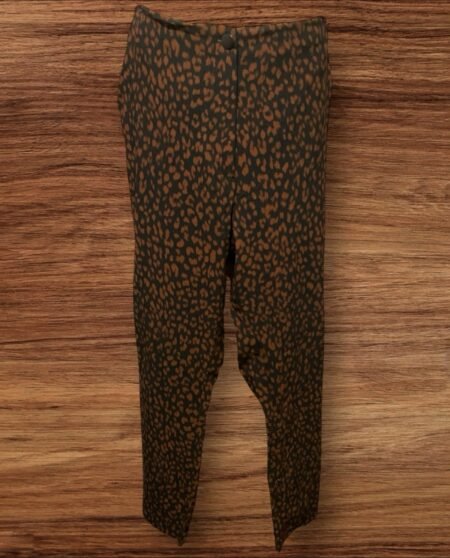 Black Stretch Trousers Brown Print Detail Zip/button Close Elastic Waist Size 18