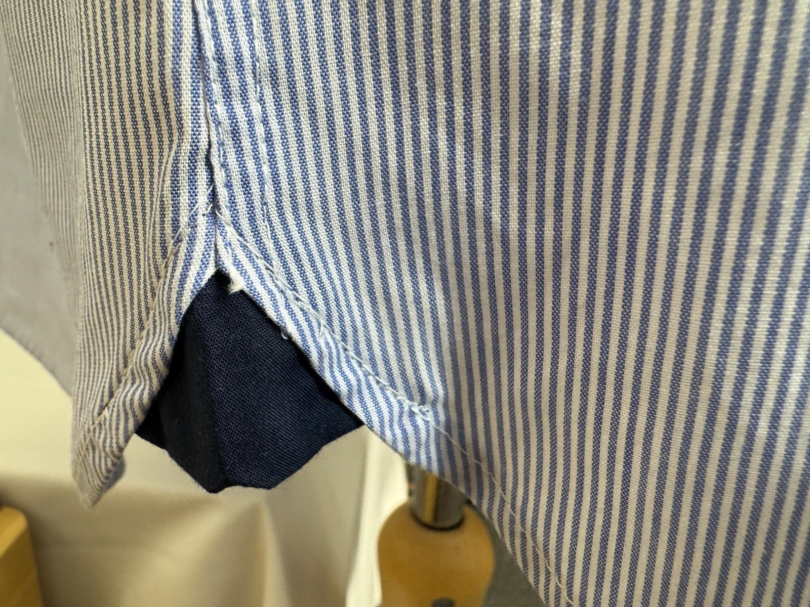 Blue Pinstripe Slim Fit Button Down Collar Shirt Neck 17