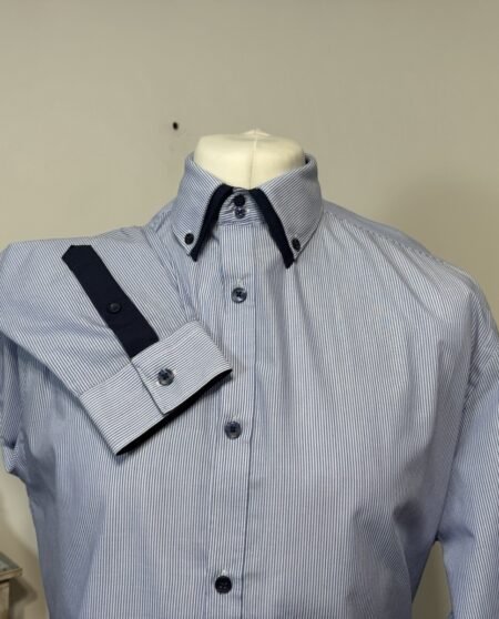 Blue Pinstripe Slim Fit Button Down Collar Shirt Neck 17