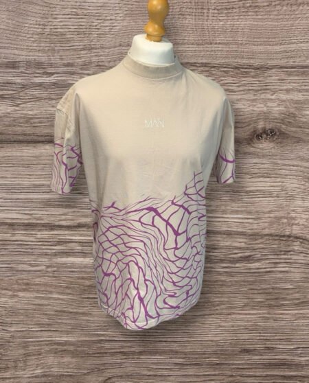 Boohoo Man Cotton Semi High Neck Relax Fit T-Shirt With Motif And Pattern Size S