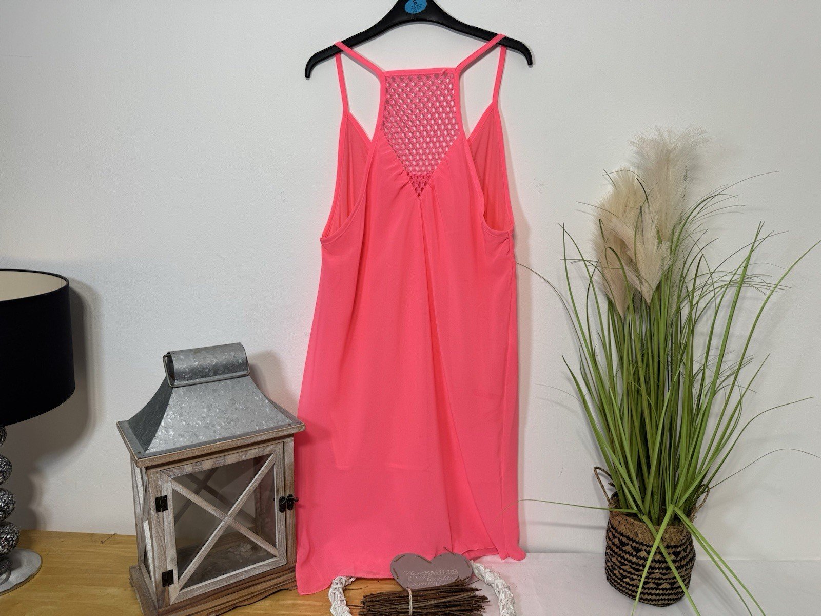 Bright Pink Chiffon Effect Lined Racer Back Beach Dress Size 10-12
