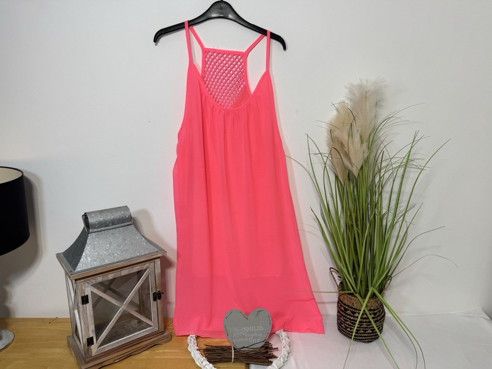 Bright Pink Chiffon Effect Lined Racer Back Beach Dress Size 10-12