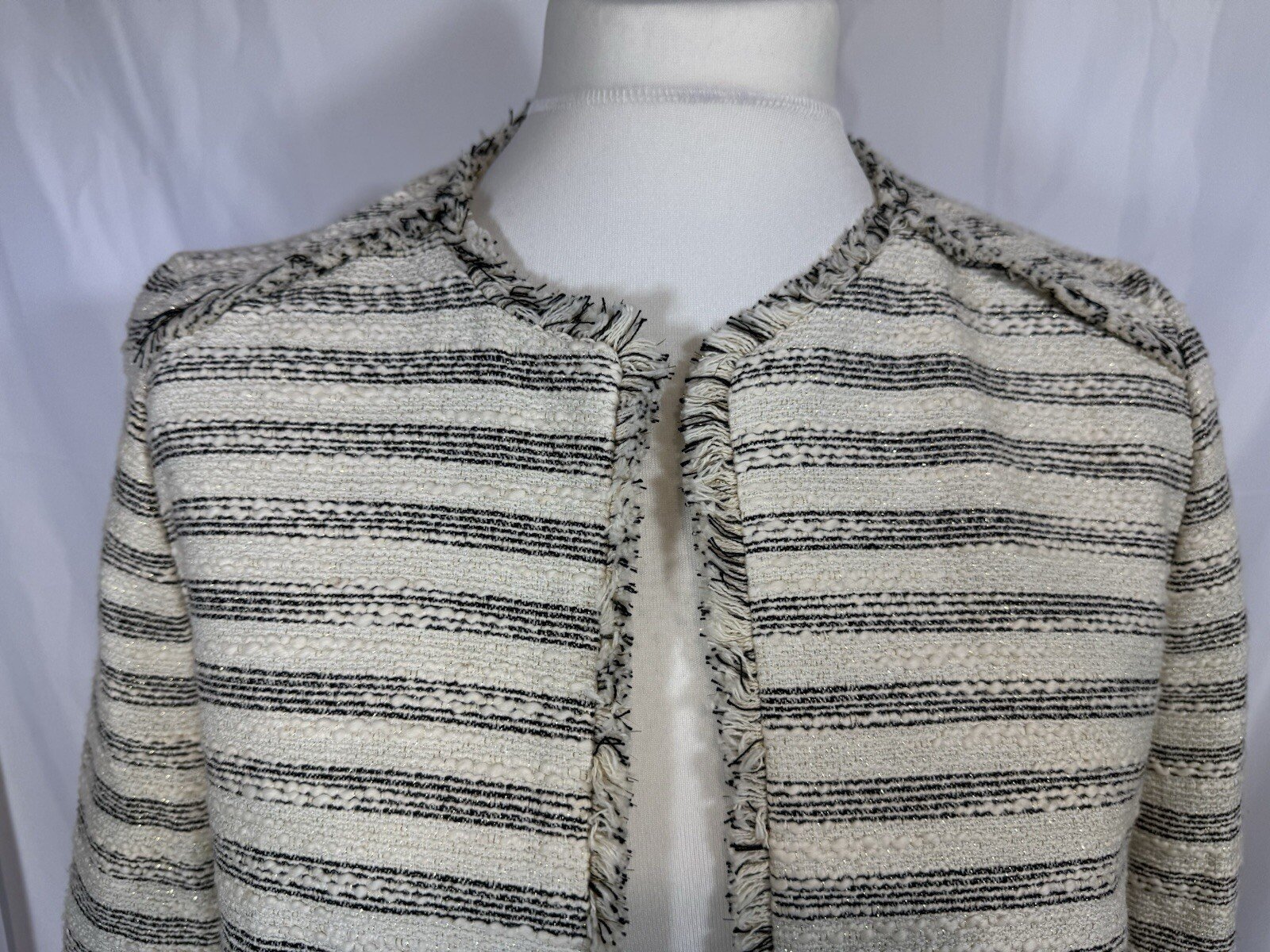 Cotton Blend Lined Textured Jacket Gold Fibre Fringe Edging Size 10