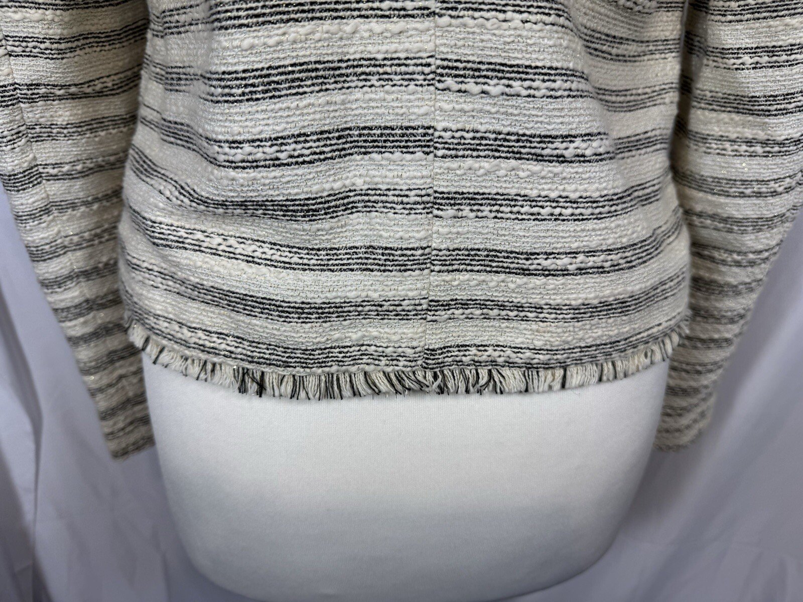 Cotton Blend Lined Textured Jacket Gold Fibre Fringe Edging Size 10