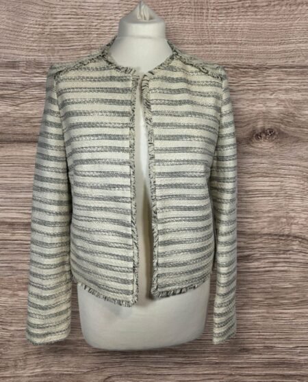 Cotton Blend Lined Textured Jacket Gold Fibre Fringe Edging Size 10