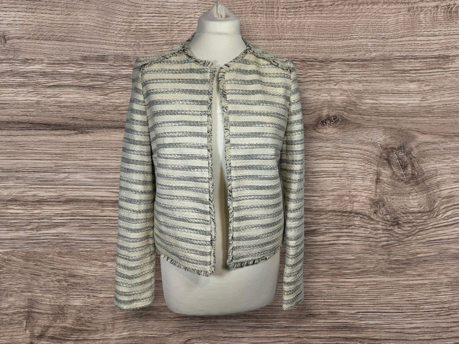 Cotton Blend Lined Textured Jacket Gold Fibre Fringe Edging Size 10