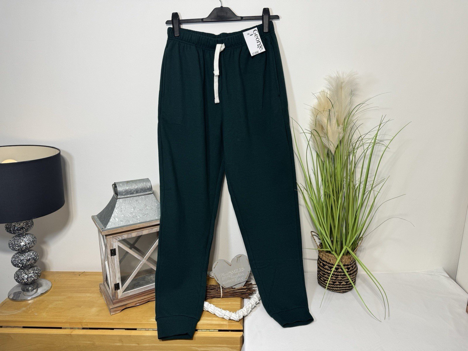 Dark Green Textured Joggers Size M