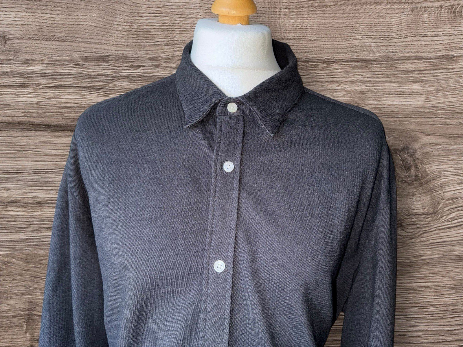 Easy Black Woven Cotton Long Sleeve Shirt Hidden Button Down Collar Size 3XL