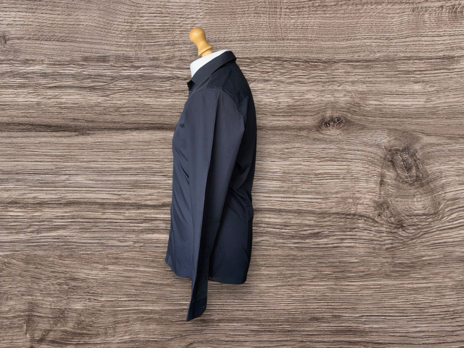 Easy Black Woven Cotton Long Sleeve Shirt Hidden Button Down Collar Size 3XL