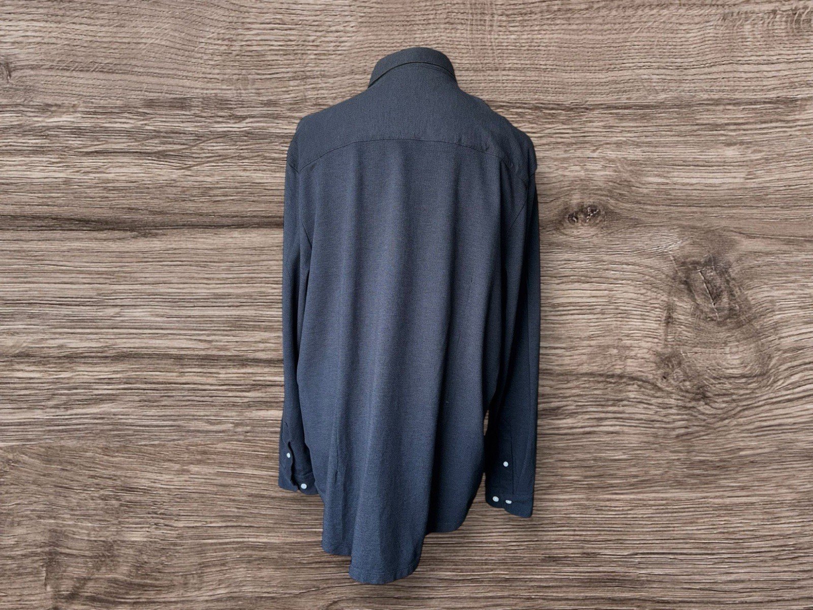 Easy Black Woven Cotton Long Sleeve Shirt Hidden Button Down Collar Size 3XL