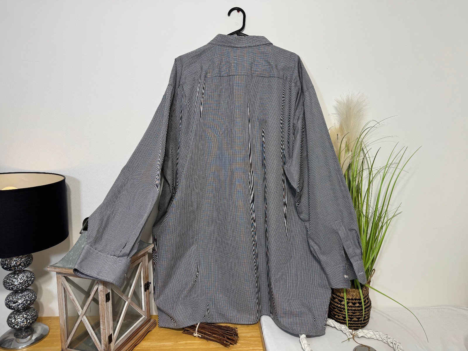 Eterna Comfort Fit Check Long Sleeve Shirt Neck 20.5in