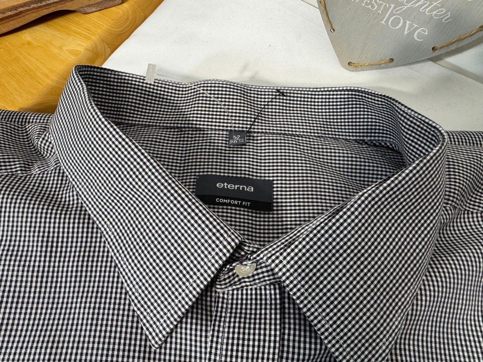 Eterna Comfort Fit Check Long Sleeve Shirt Neck 20.5in