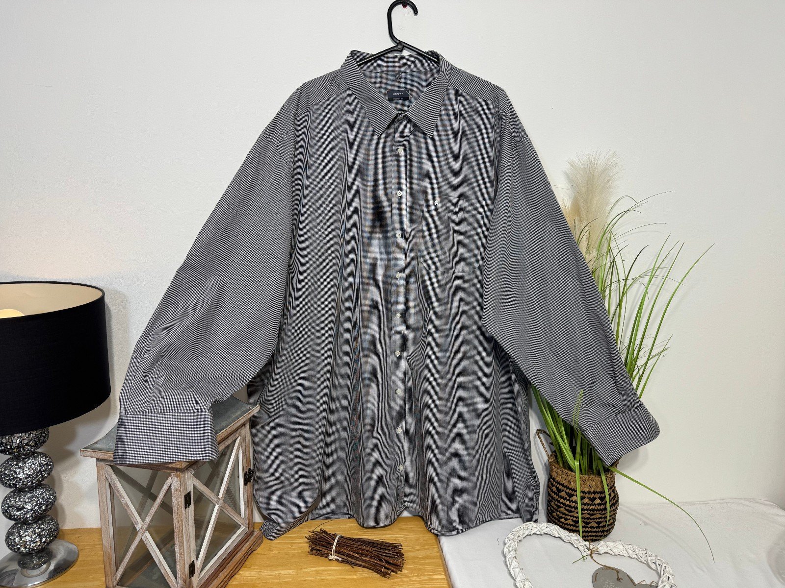 Eterna Comfort Fit Check Long Sleeve Shirt Neck 20.5in