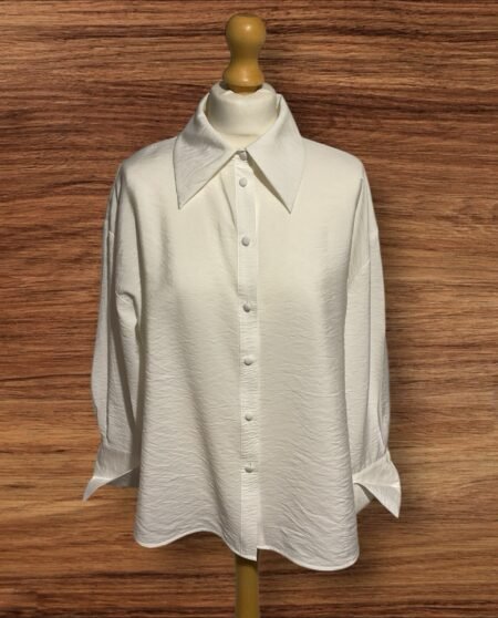 FW Bridge Ivory Blouse Collar Cuffed Turn Up Sleeve Button Front Size 10