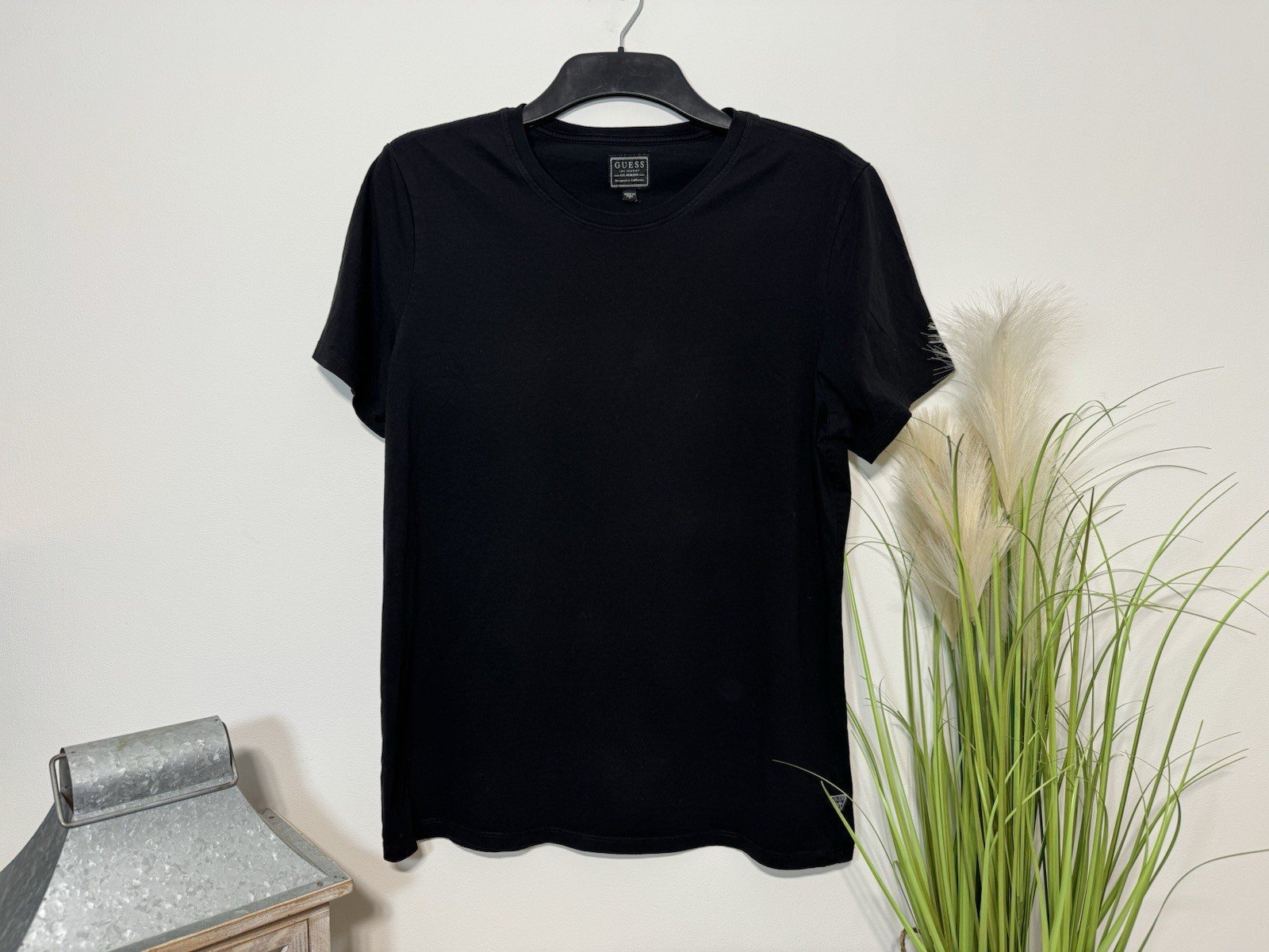 Guess Black Logo Print Cotton Short Sleeve Top Size L