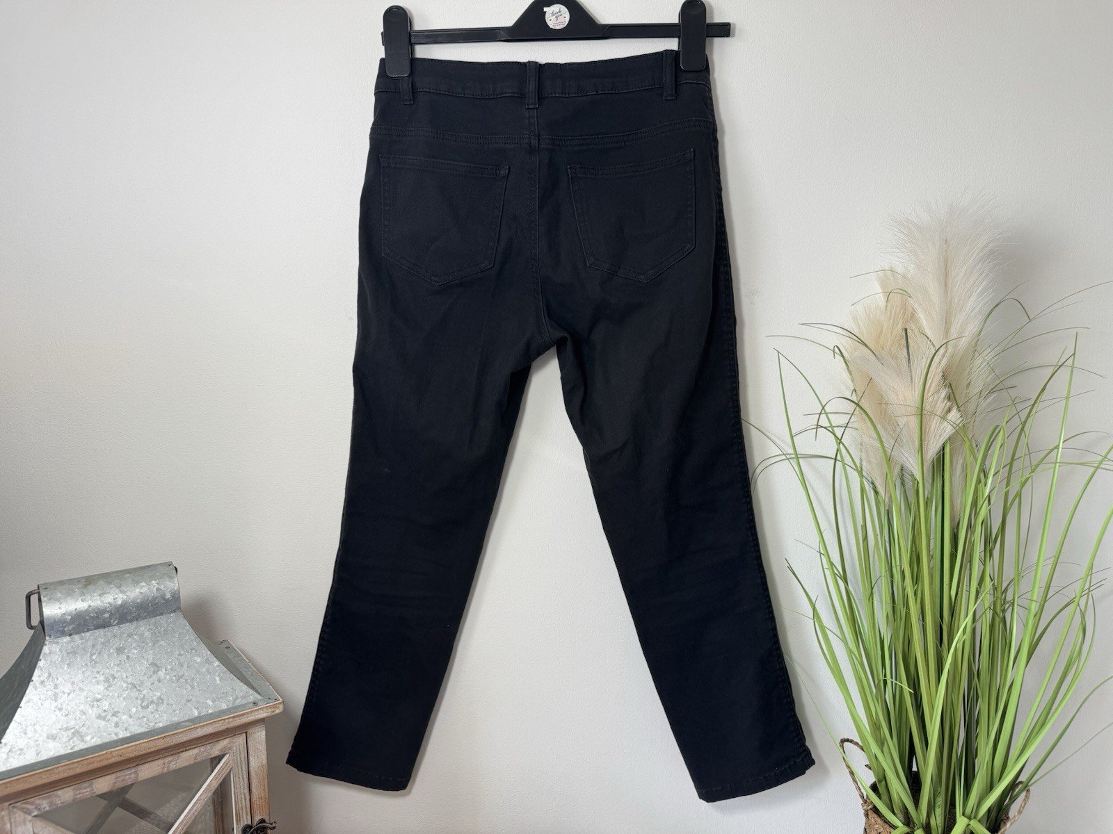 Heine Black Crop Stretch Jeans With Side Seam Zip Size 8P