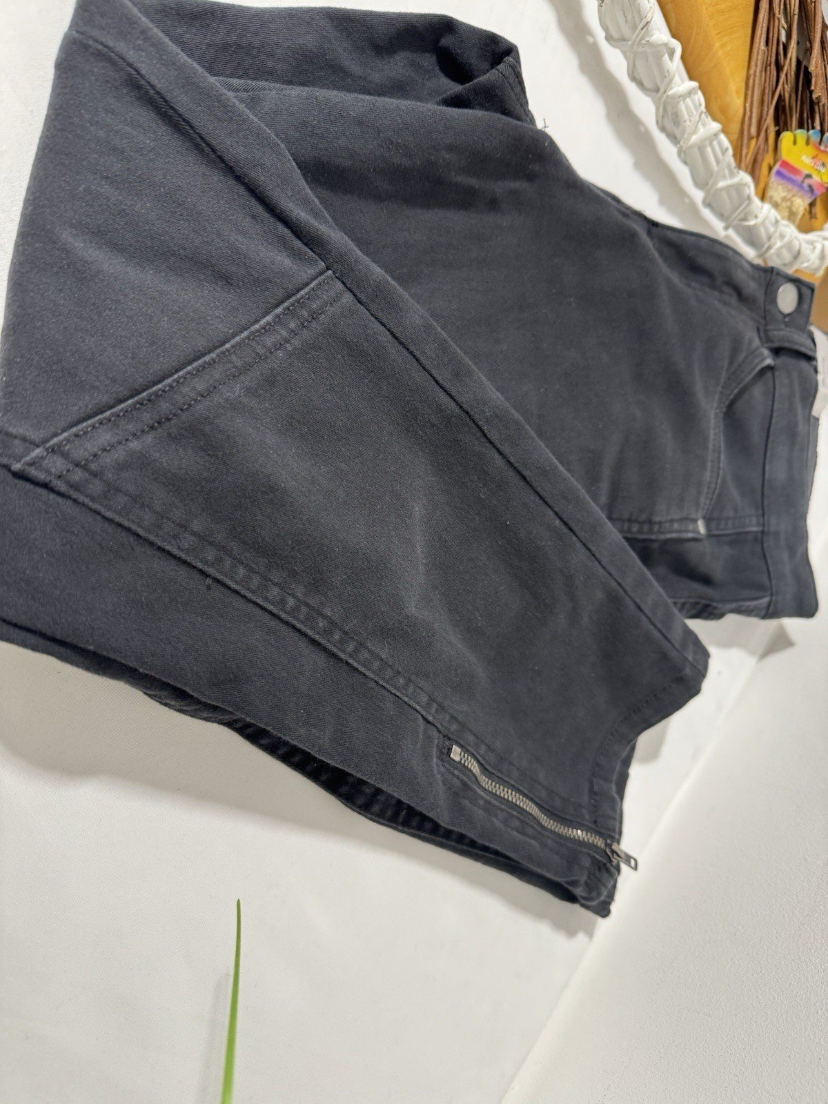 Heine Black Crop Stretch Jeans With Side Seam Zip Size 8P