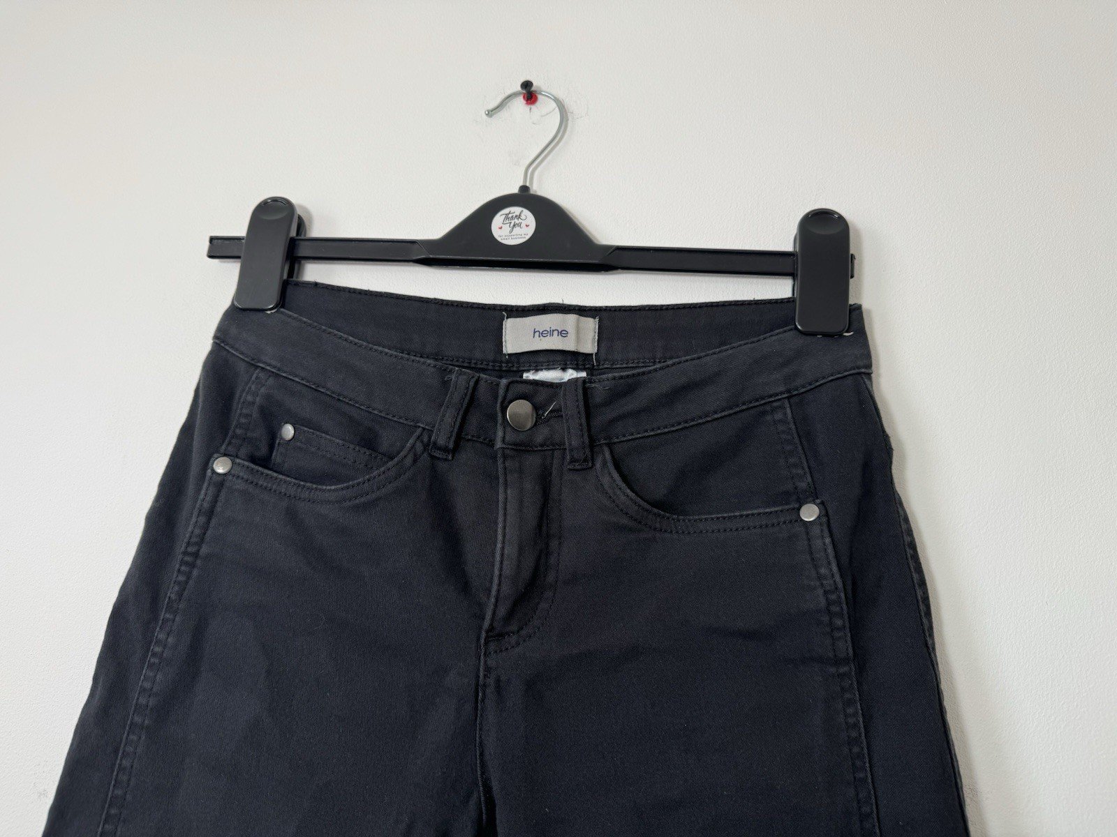 Heine Black Crop Stretch Jeans With Side Seam Zip Size 8P