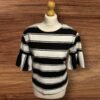M&S Black & White Strip Top Short Flare Sleeves Relaxed Fit Size 12