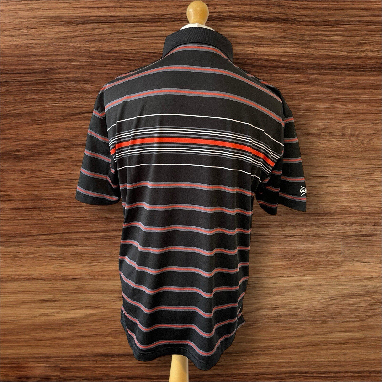 Mens Dunlop Golf Polo Black/red/white Stripe Motif Front/back Size L