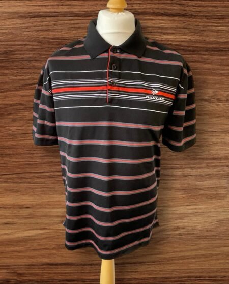 Mens Dunlop Golf Polo Black/red/white Stripe Motif Front/back Size L
