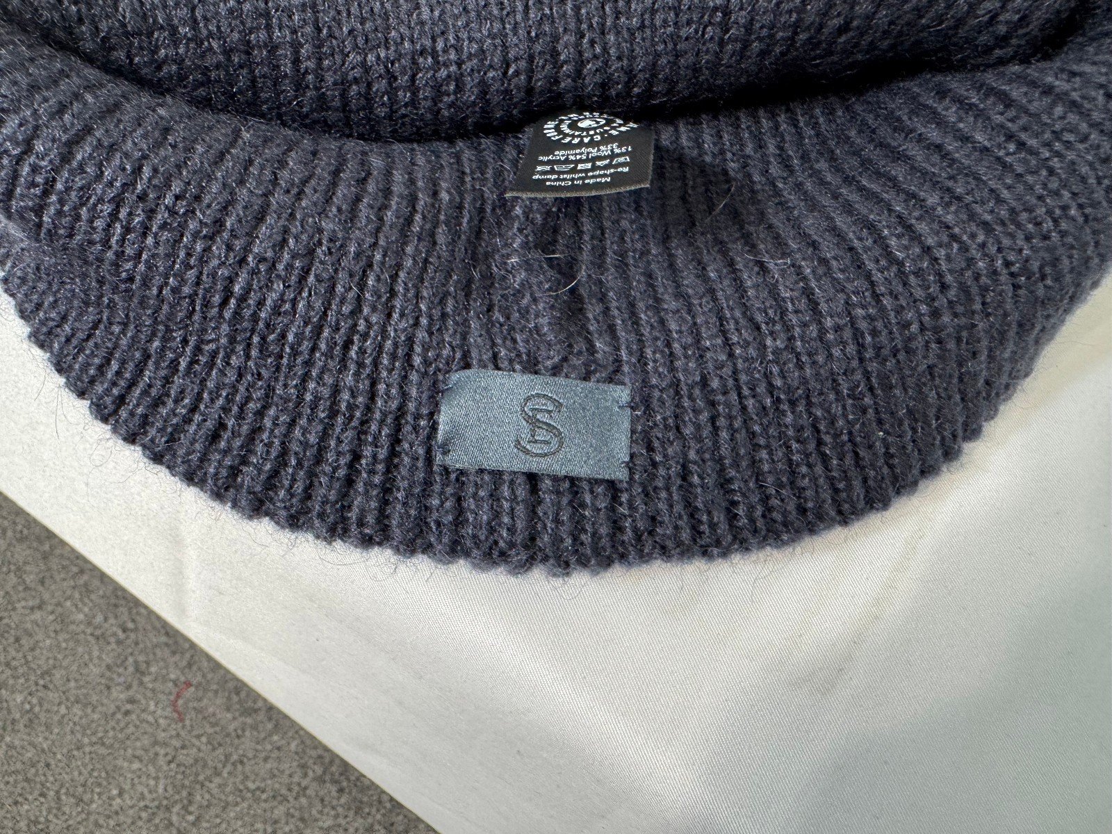 Navy Rib Knit Beanie Hat One Size