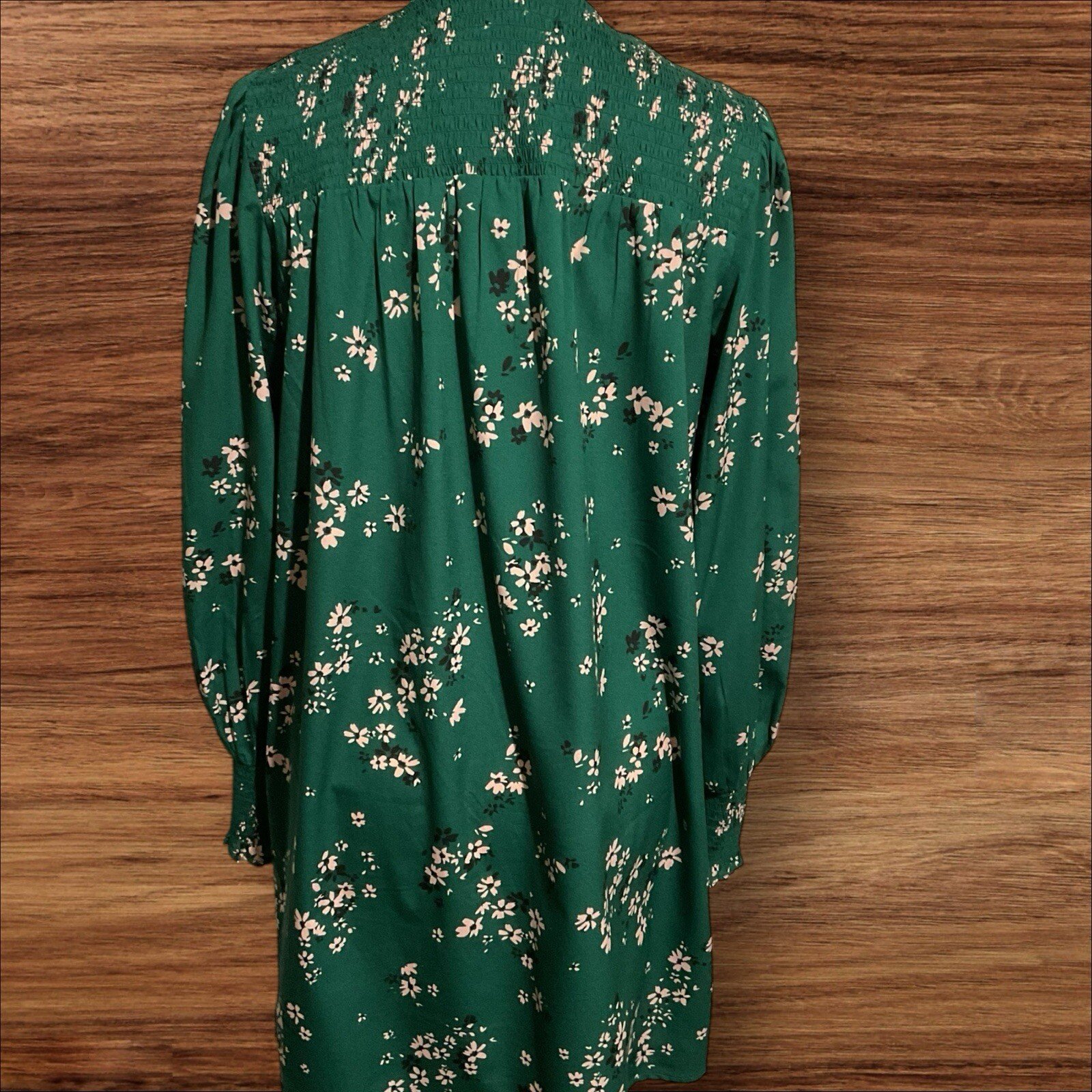 New Look Green Dress Floral Detail Elastic Yolk/cuff Bell Sleeve Size 12