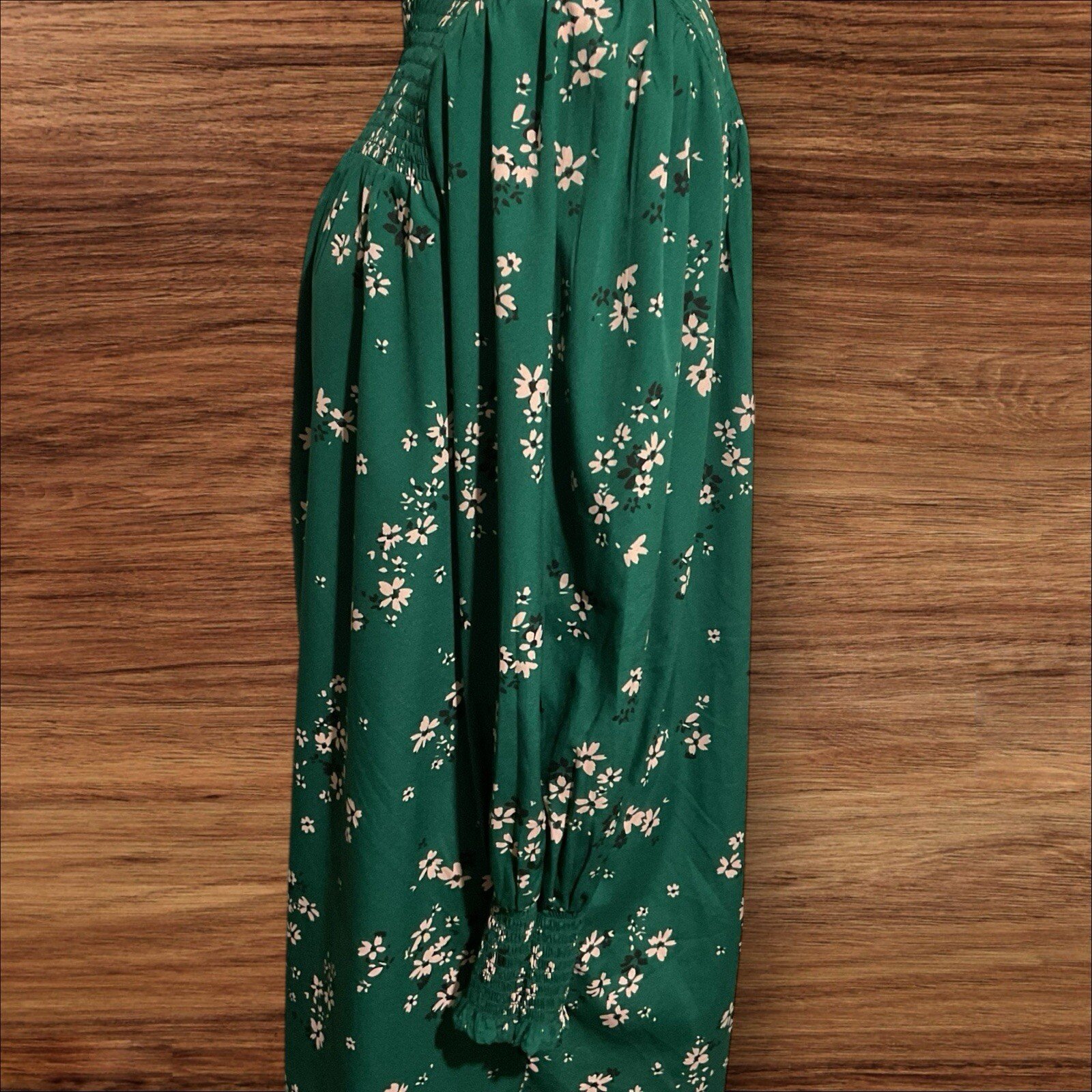 New Look Green Dress Floral Detail Elastic Yolk/cuff Bell Sleeve Size 12