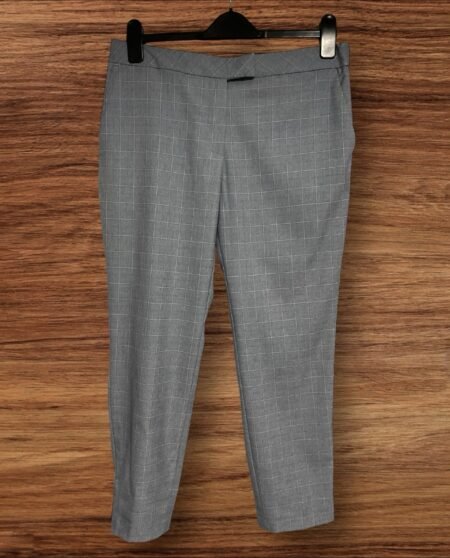 Next Blue Check Tailored Trousers Front Pockets Zip/hook Eye Close Size 12R