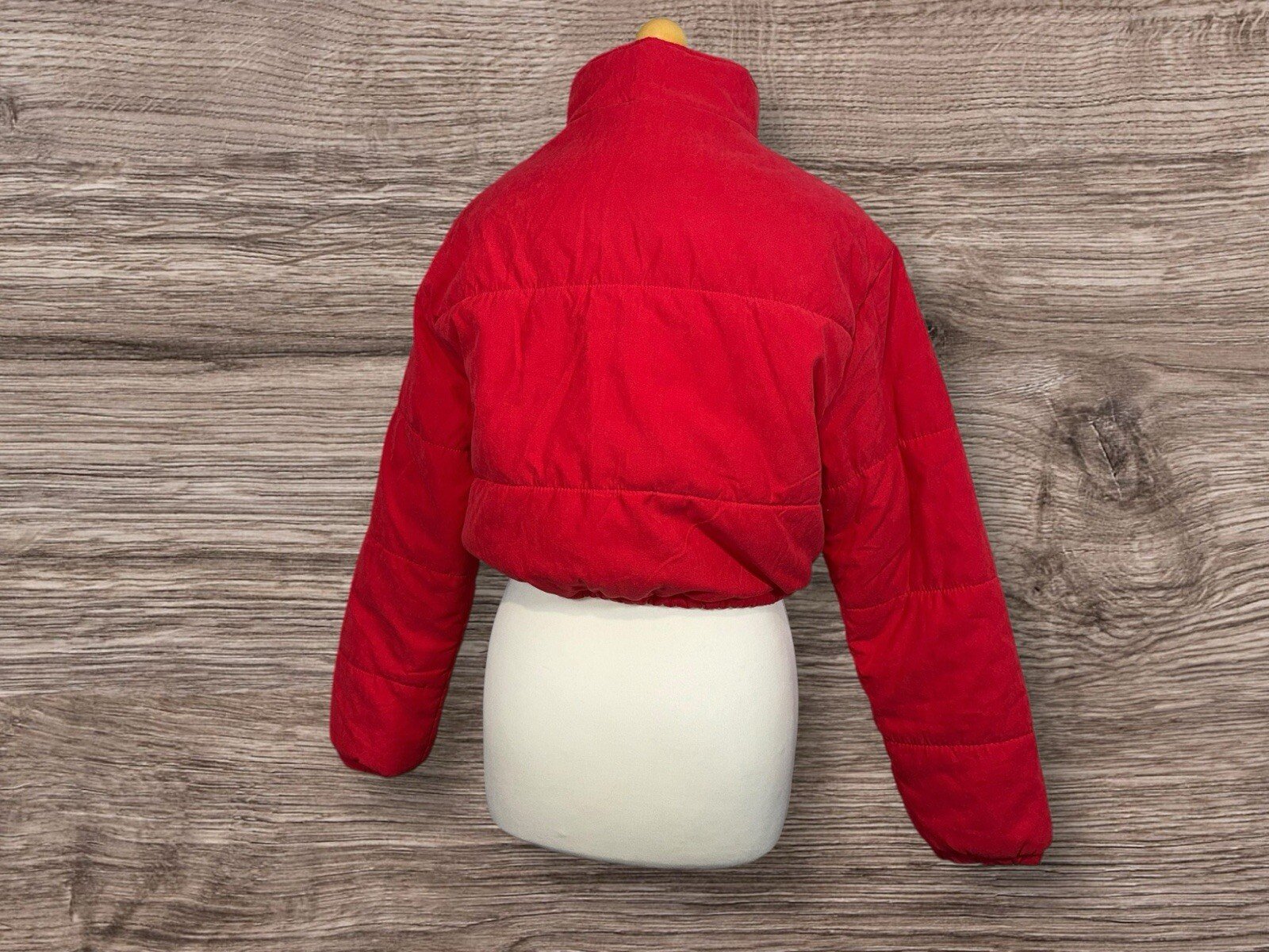 PLT Red Peach Skin Cropped Puffer Jacket Adjustable Elasticated Hem Size 8