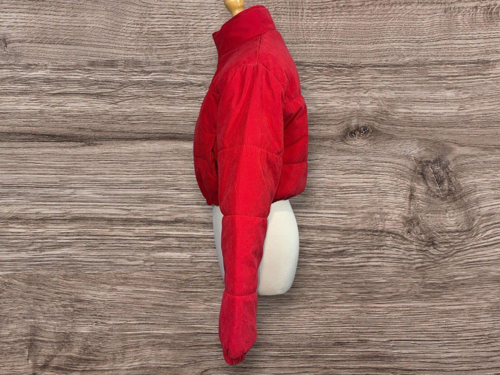 PLT Red Peach Skin Cropped Puffer Jacket Adjustable Elasticated Hem Size 8