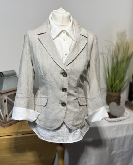 Per Una Cream & Grey Delicate Pinstripe Linen Blend Jacket Size 10
