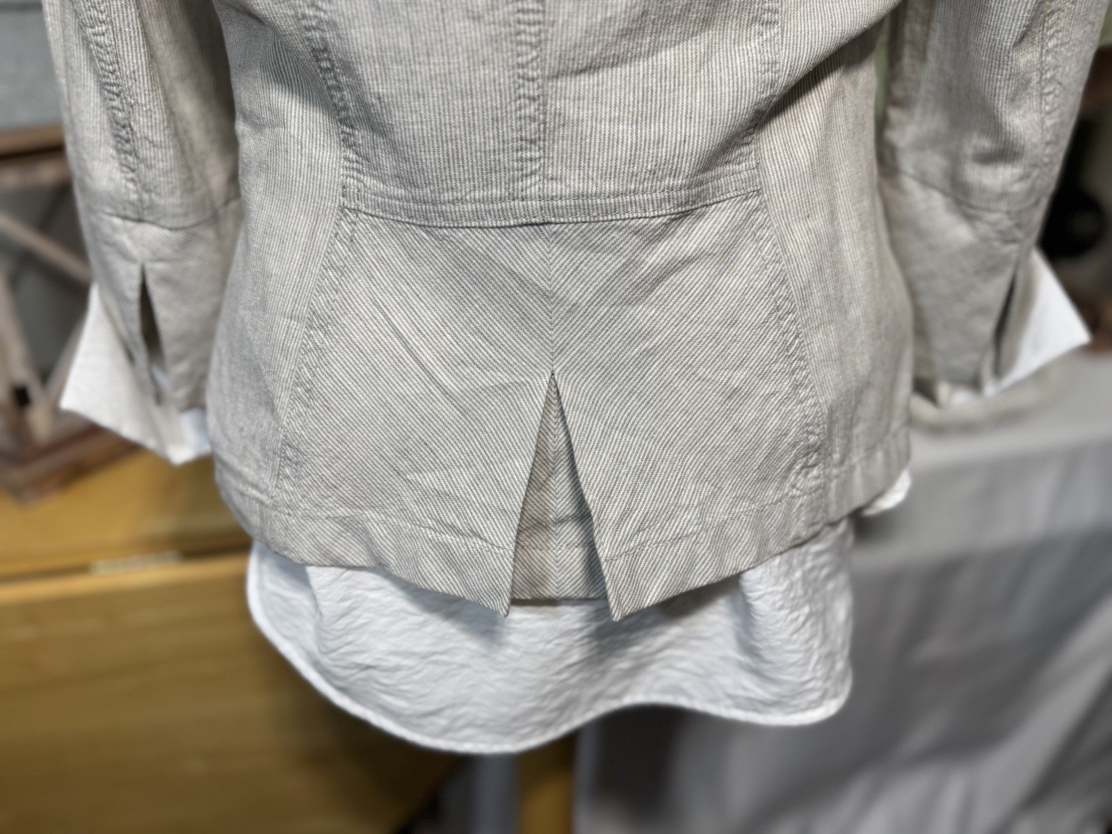 Per Una Cream & Grey Delicate Pinstripe Linen Blend Jacket Size 10