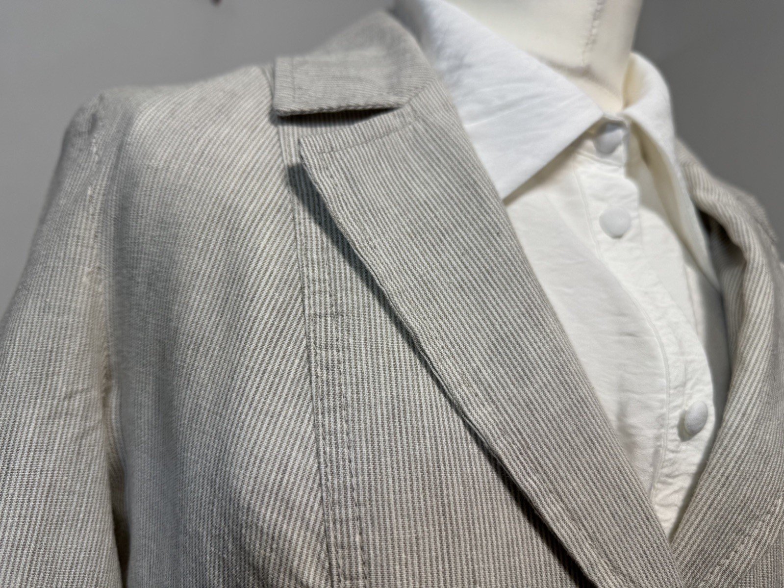 Per Una Cream & Grey Delicate Pinstripe Linen Blend Jacket Size 10