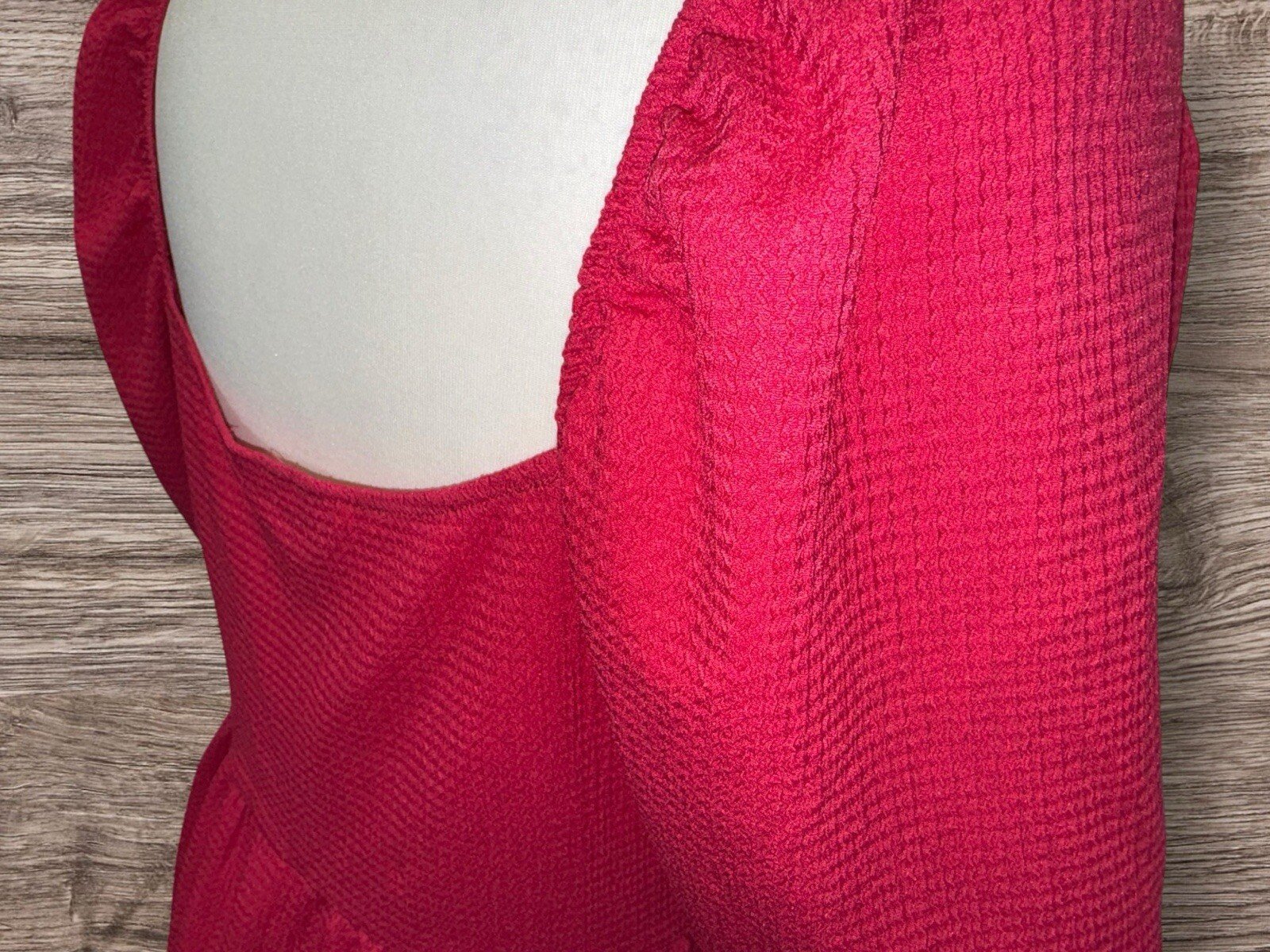 Primark Fushia Pink Waffle Style Dress Square Neck Balloon Sleeve Size 12/14