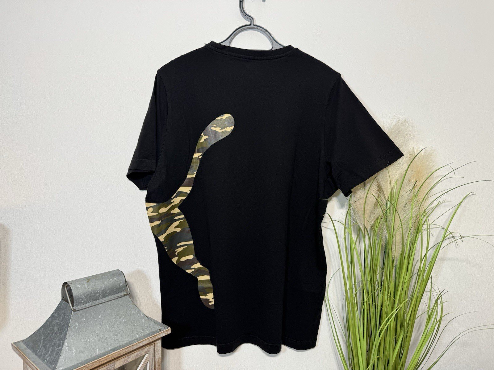 Puma Black Camo Print Graphic Short Sleeve T-Shirt Size L