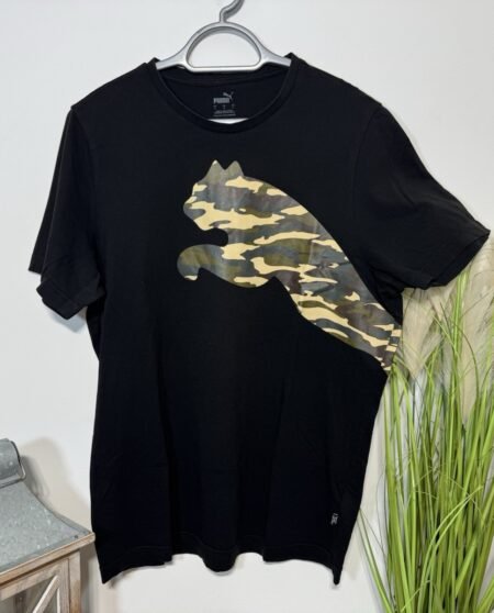 Puma Black Camo Print Graphic Short Sleeve T-Shirt Size L