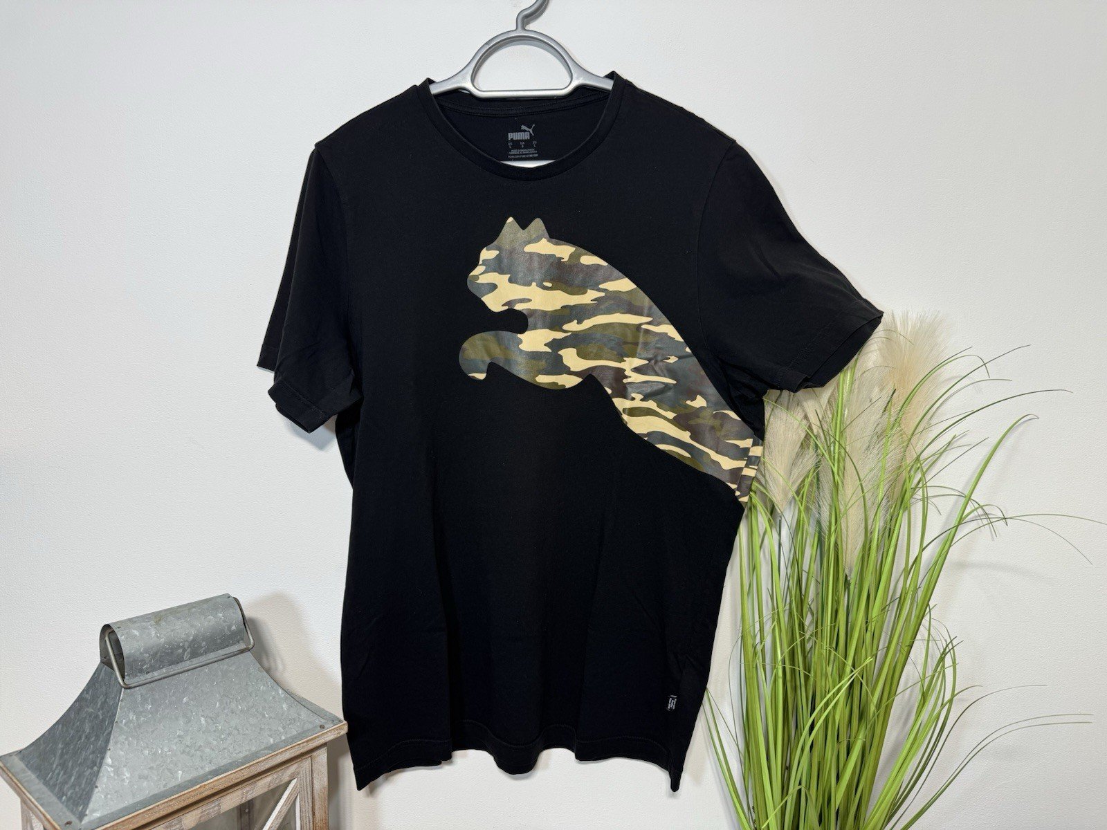 Puma Black Camo Print Graphic Short Sleeve T-Shirt Size L