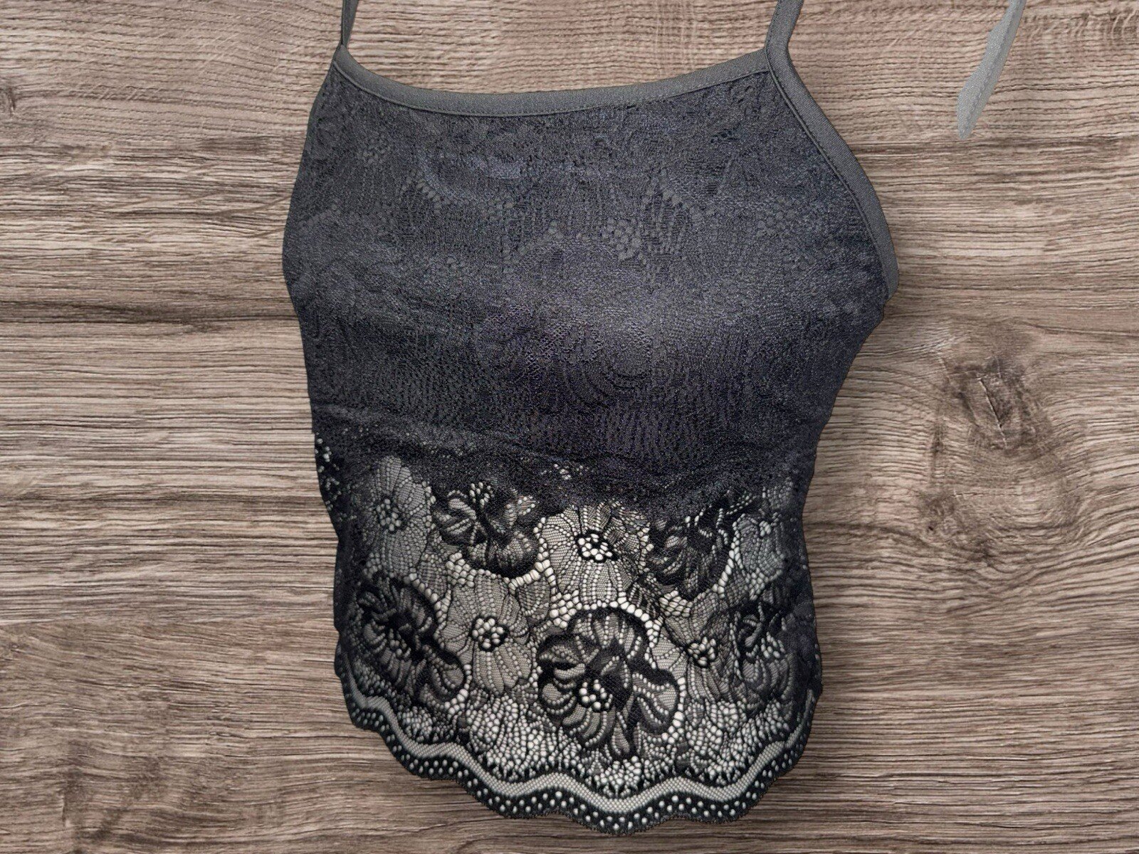 SHEIN Black Stretch Crop Top Lace Effect Overlay Butterfly Back Detail Size L