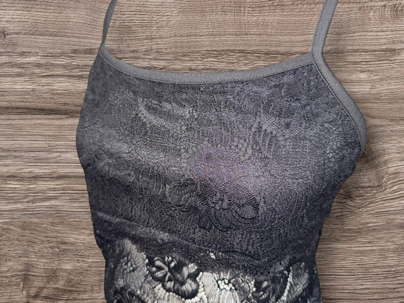 SHEIN Black Stretch Crop Top Lace Effect Overlay Butterfly Back Detail Size L