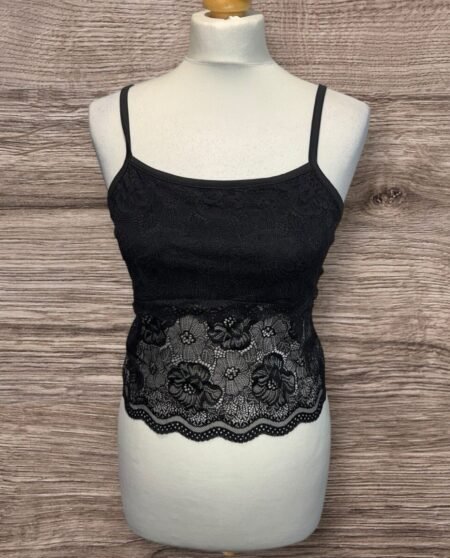 SHEIN Black Stretch Crop Top Lace Effect Overlay Butterfly Back Detail Size L