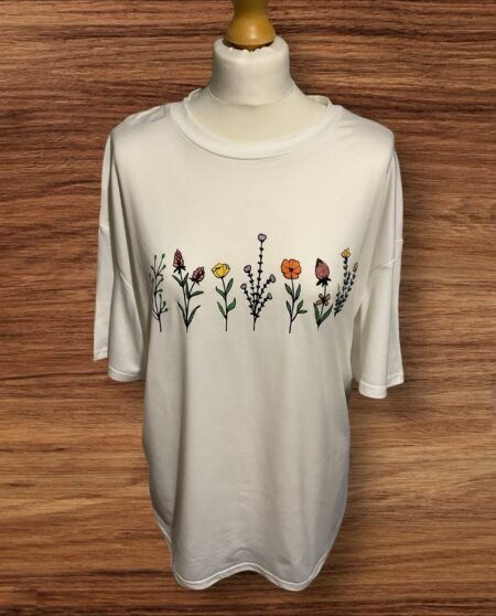 SHEIN Bright White Soft T Shirt Pretty Front Flower Motif Short Sleeve Size S