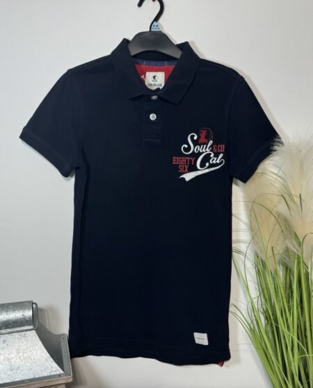 Soulcal Navy Graphic Pique Knit Short Sleeve Polo Shirt Size XS